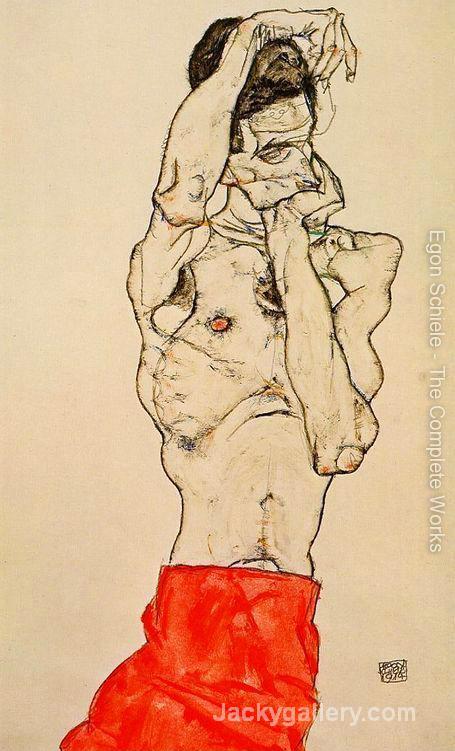 Standing Male Nude With A Red Loincloth by Egon Schiele paintings reproduction